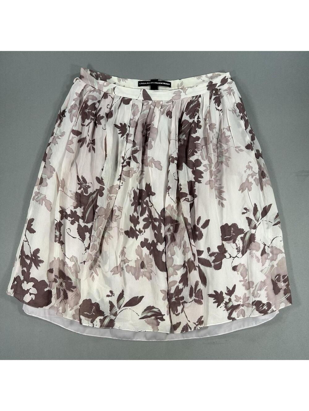LINDA ALLARD/ELLEN TRACY Purple Rose Print Silk Skirt Size 4